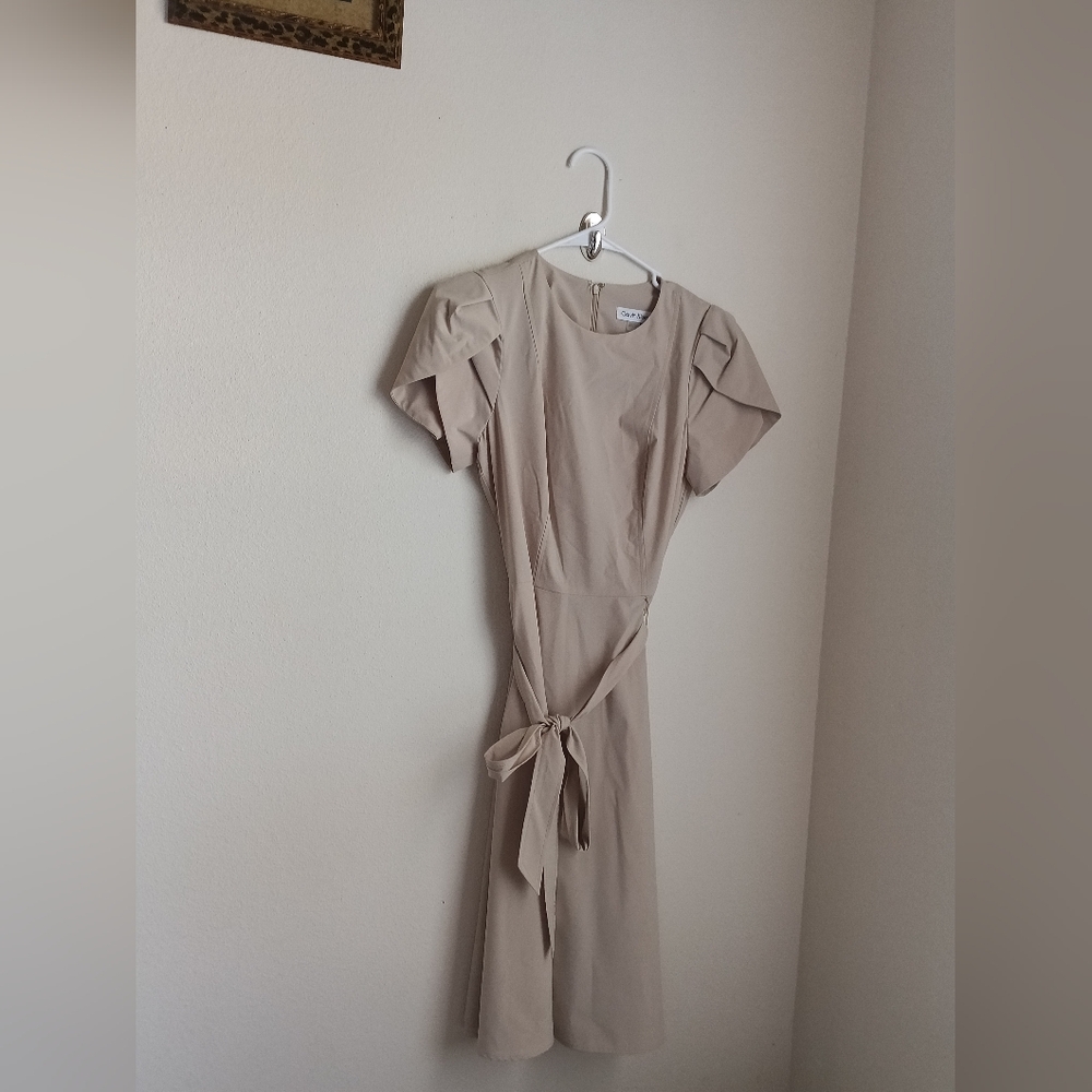Calvin Klein Dress Women 4 Taupe Midi Preppy Versatile Academia Office Dinner